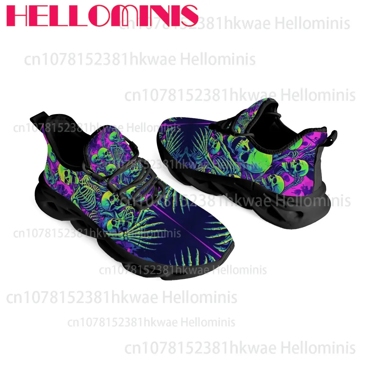 Neon Skeleton Print Breathable Men Women Adult Couple Soft Sole Wear-resistant Easy To Wear Trendy Casual Walking Sneakers