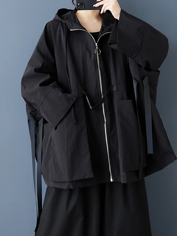 

k Lazy Sle Mid-Length Hooded Workwear Jaet Loose Cloak Waist-Cinching Coat for Autumn And Winter Versatile All-Season ...