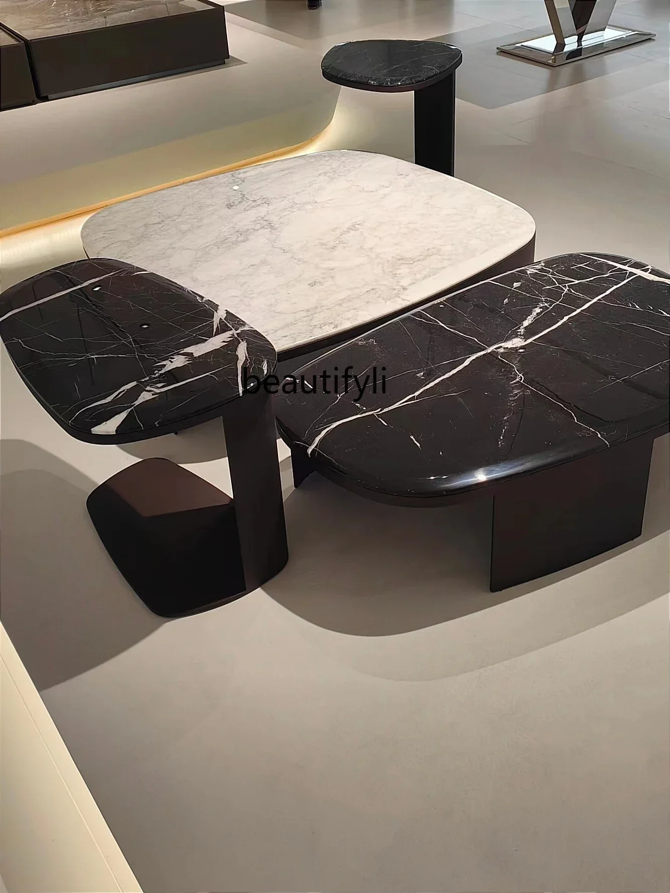 Pandora black and white luxury stone splicing Italian minimalist modern simple high-end furniture coffee table