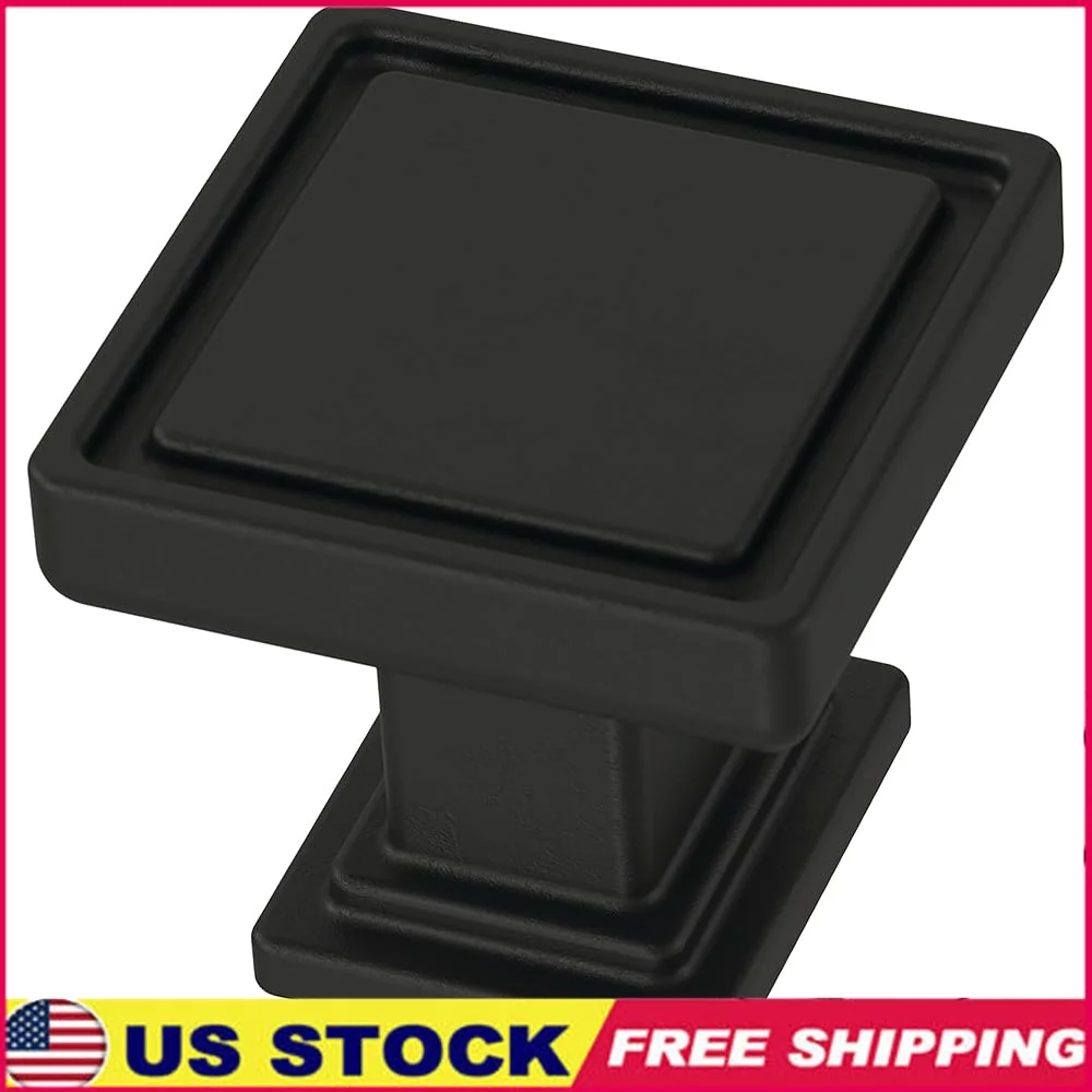 

Recessed Square Cabinet Knobs 10-Pack Matte Black Durable Metal Handles Kitchen Bathroom Dressers Drawers Easy Installation