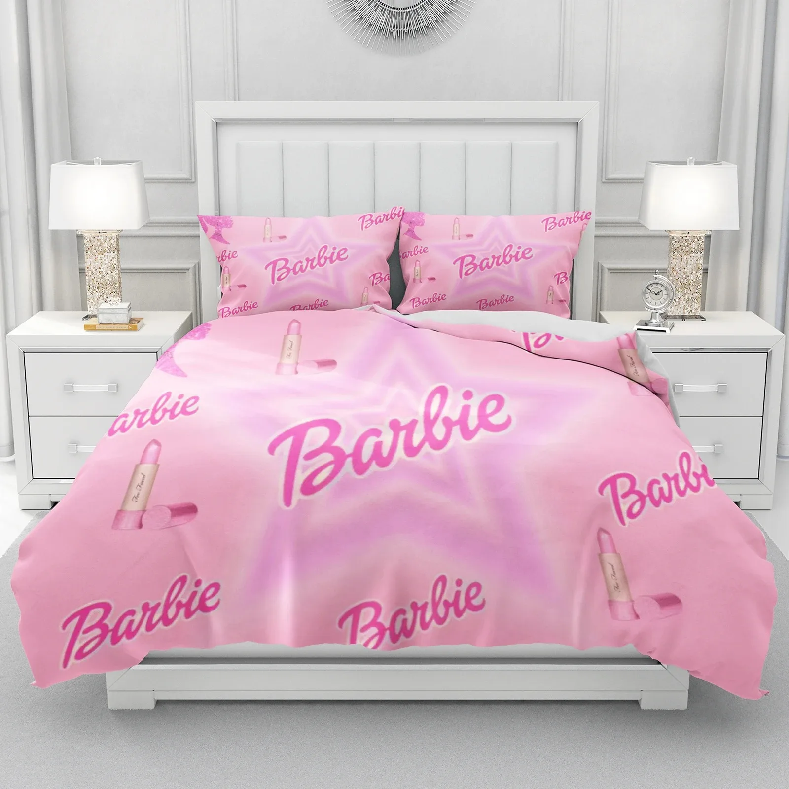 Barbie/Angel Cartoon Printed Bedding Sets exquisite bed supplies set duvet cover bed comforter set luxury birthday gift