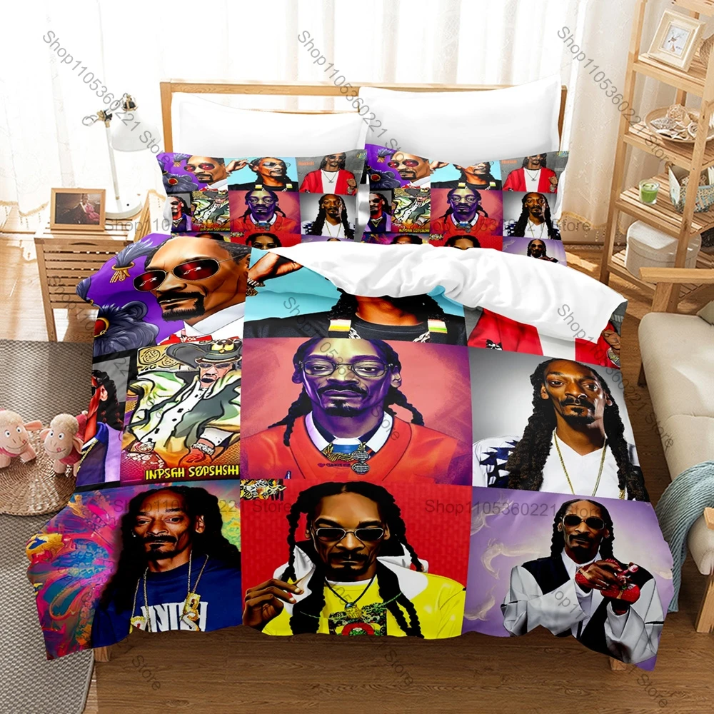 

Rapper Snooop Doggy Dogg Bedding Set Duvet Cover + 2 Pillowcases West Coast Rap Portrait Bed Linens