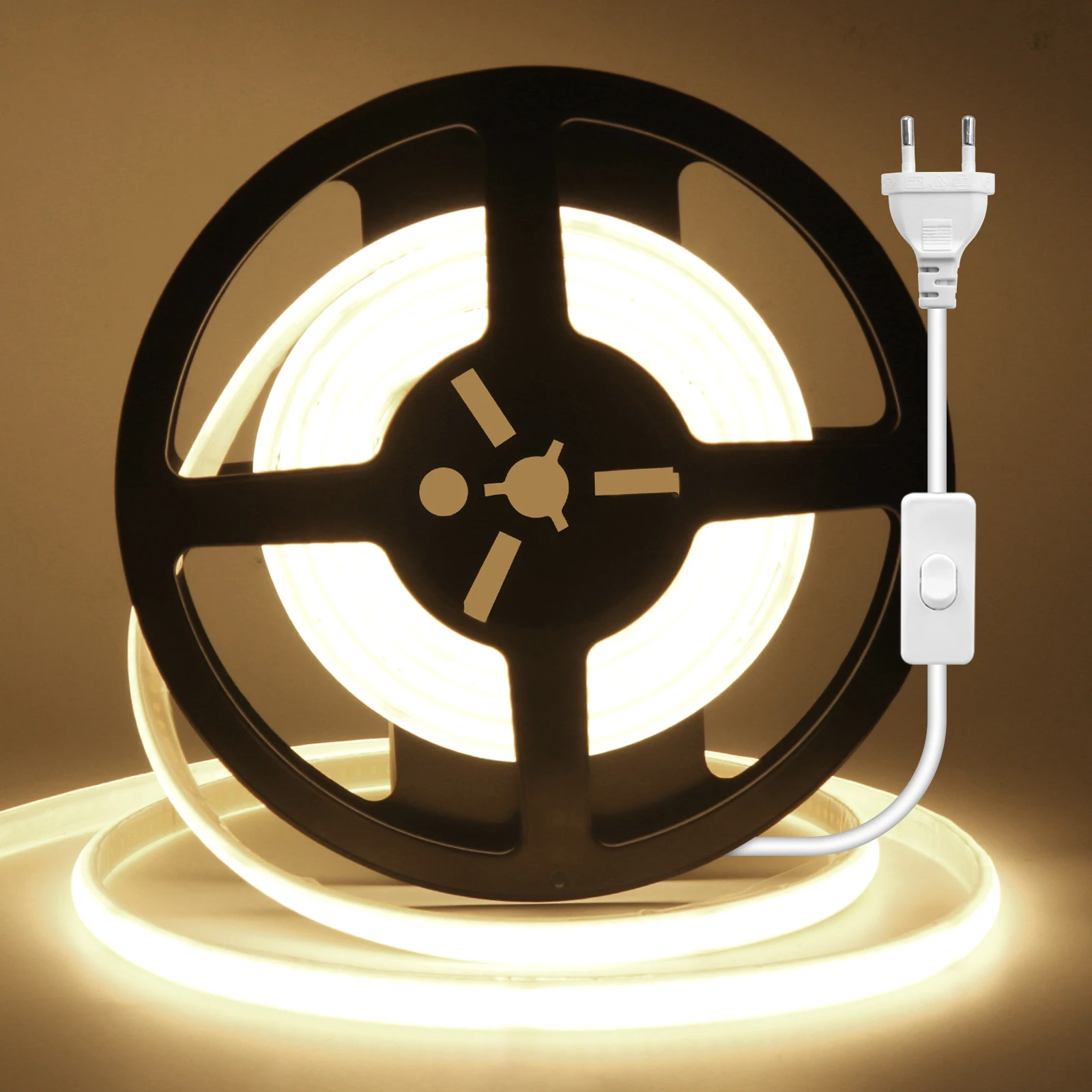 230V COB Strip LED Neon Light With IC 240LEDs/M IP65 Warm/Neutral/White FOB Flexible Adhesive Tape Ribbon Lamp 2Pin Wire EU Plug