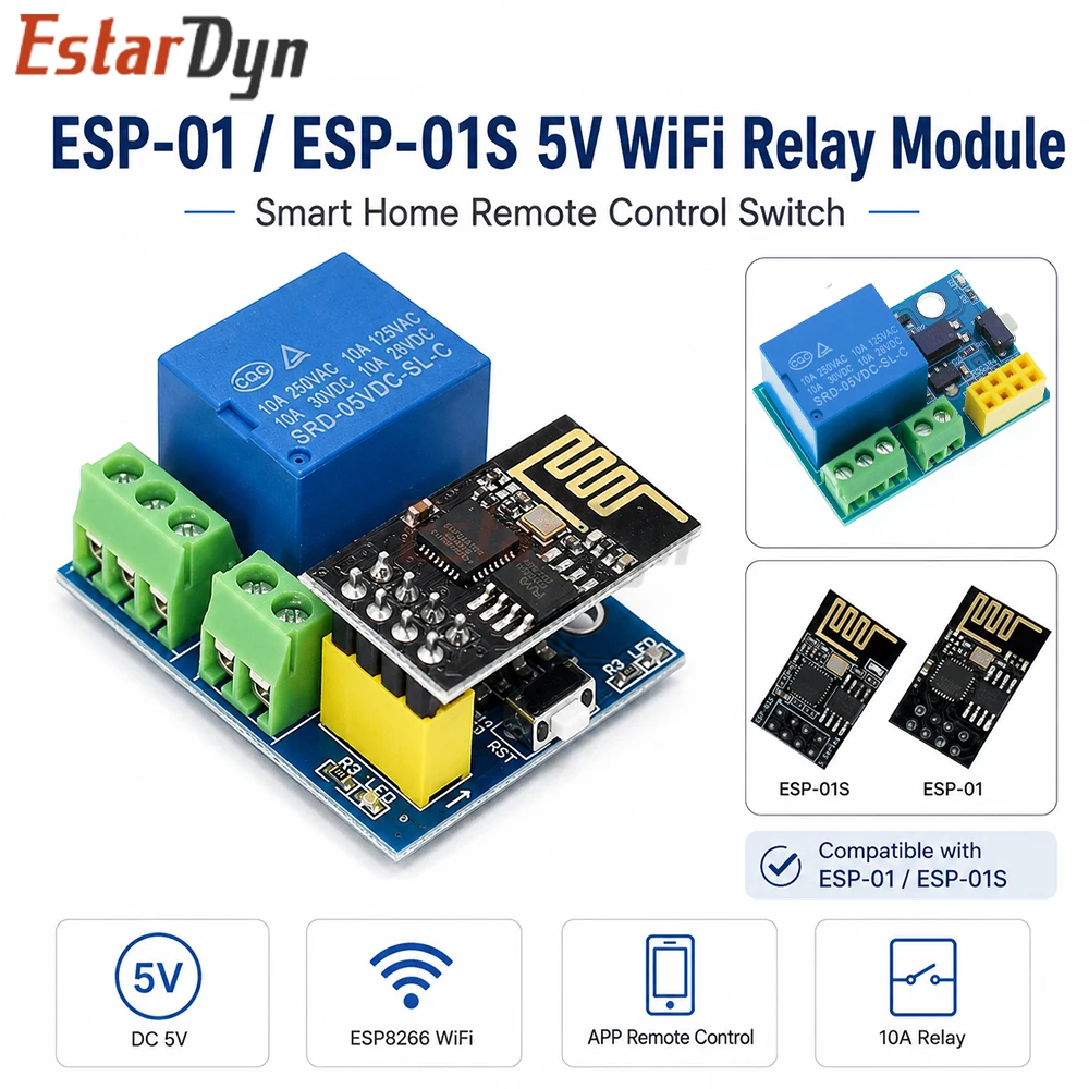 Estardyn 5V WiFi Relay Module for ESP8266 ESP-01 ESP-01S Wireless Remote Control Switch Board DIY Smart Home