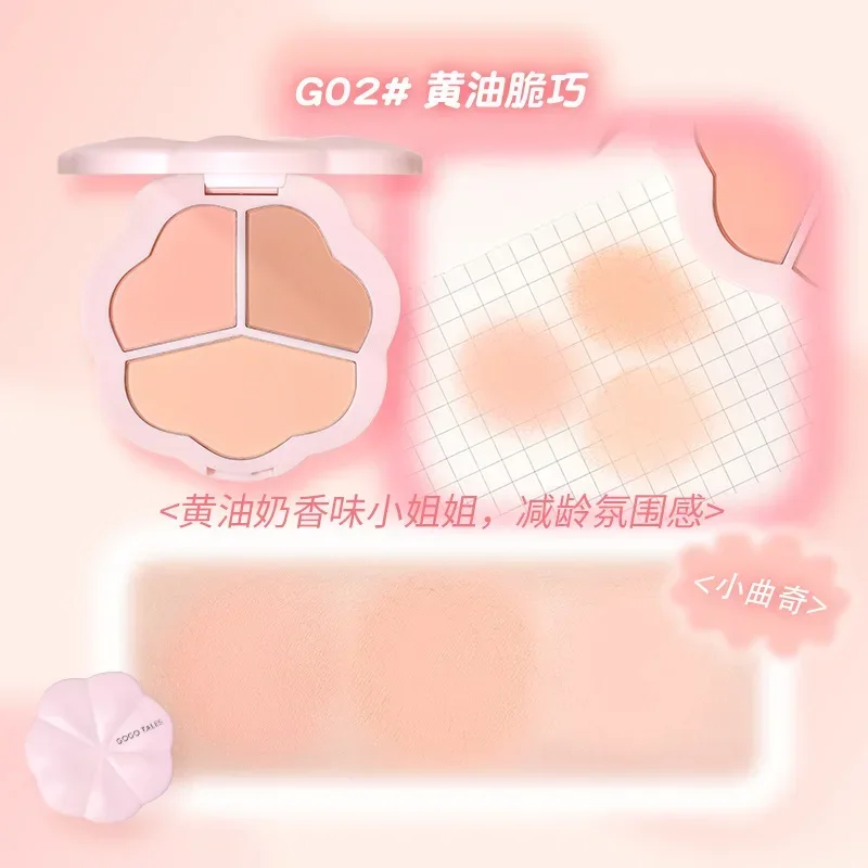 Gogotales Triple Blush Palette Face Blusher Matte Natural Cheek Tint Brighten Contouring Soft Pretty Makeup Rare Beauty Cosmetic