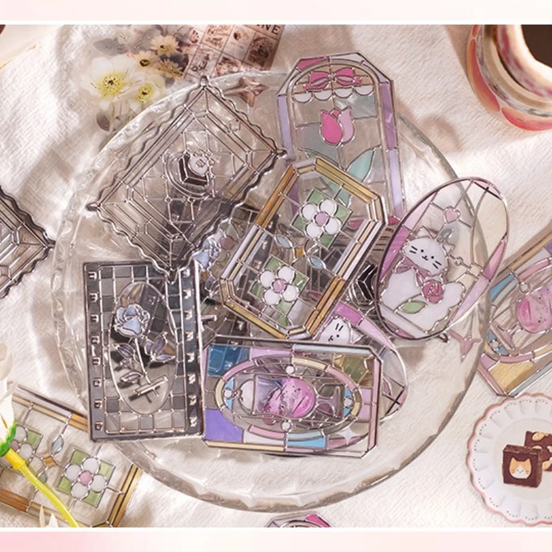 18 قطعة/ورقة ثلاثية الأبعاد الإغاثة اليابانية Kawaii الزجاج الملون ويندوز سلسلة DIY بها بنفسك ملصقات جمالية لطيف للإشارات المرجعية سكرابوكينغ