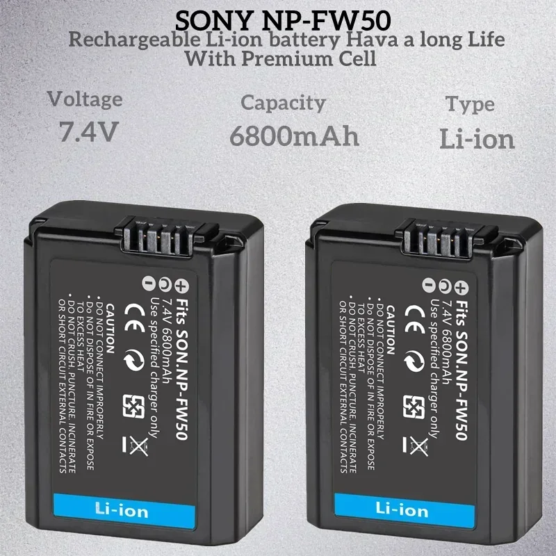 6800mAh NP-FW50 Camera Battery Set Compatible with Sony AlphaA6000,A6500,A6300,A6400,A7,A7II,A7RII,A7SII,A7S,A7S2,A7R