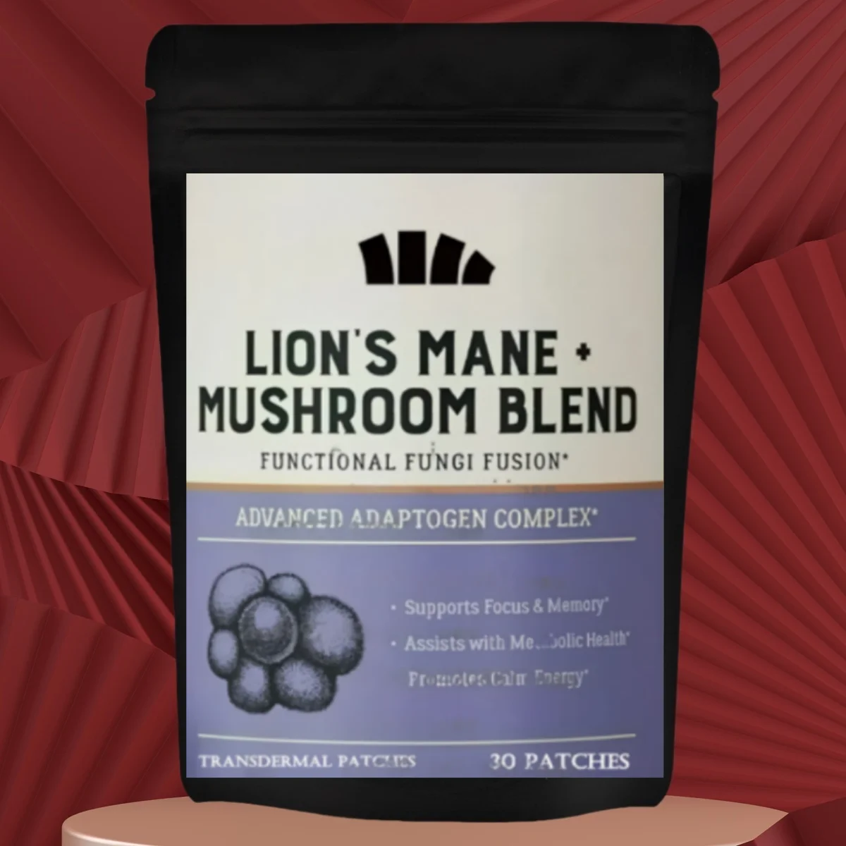 

30 Patches Lions Mane Mushroom Transdermal Patches with Cordyceps, Reishi, and Turkey Tail Mushrooms Focus Memory Brain Support
