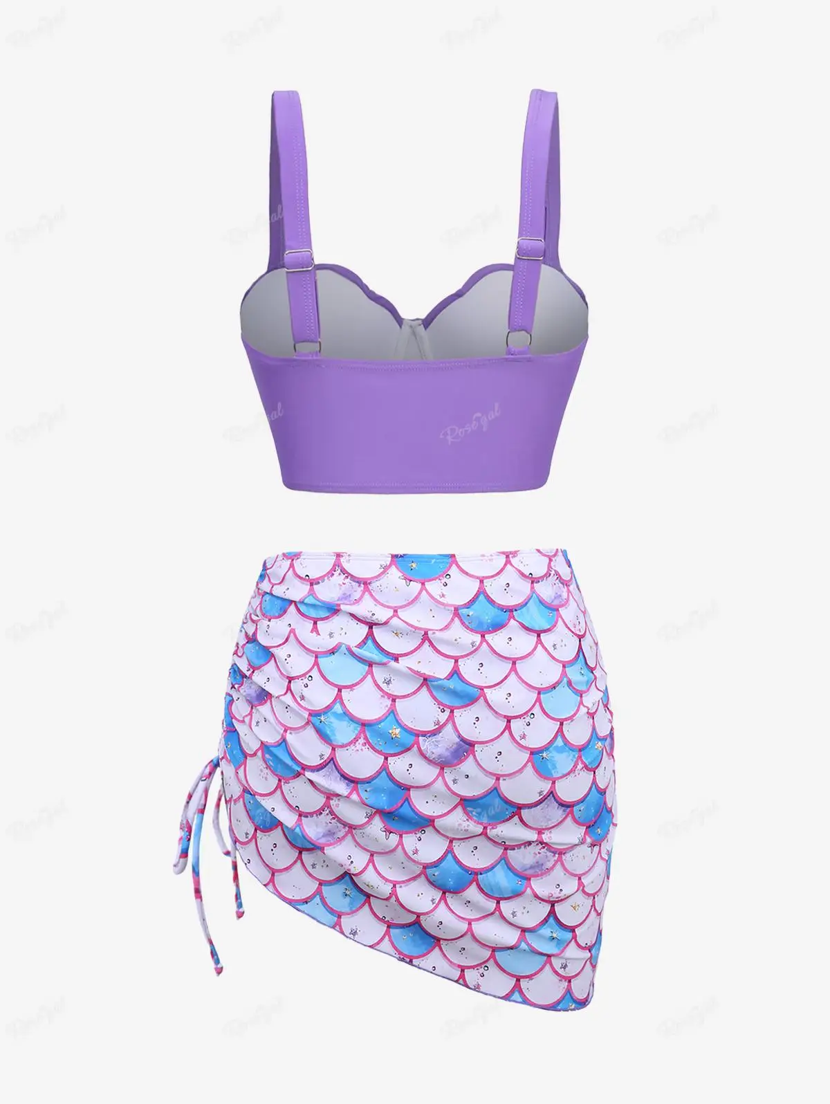 ROSEGAL-Bikinis con aros de talla grande para mujer, traje de baño con estampado de escamas de sirena de concha, falda ceñida, conjunto de Tankini de cintura alta