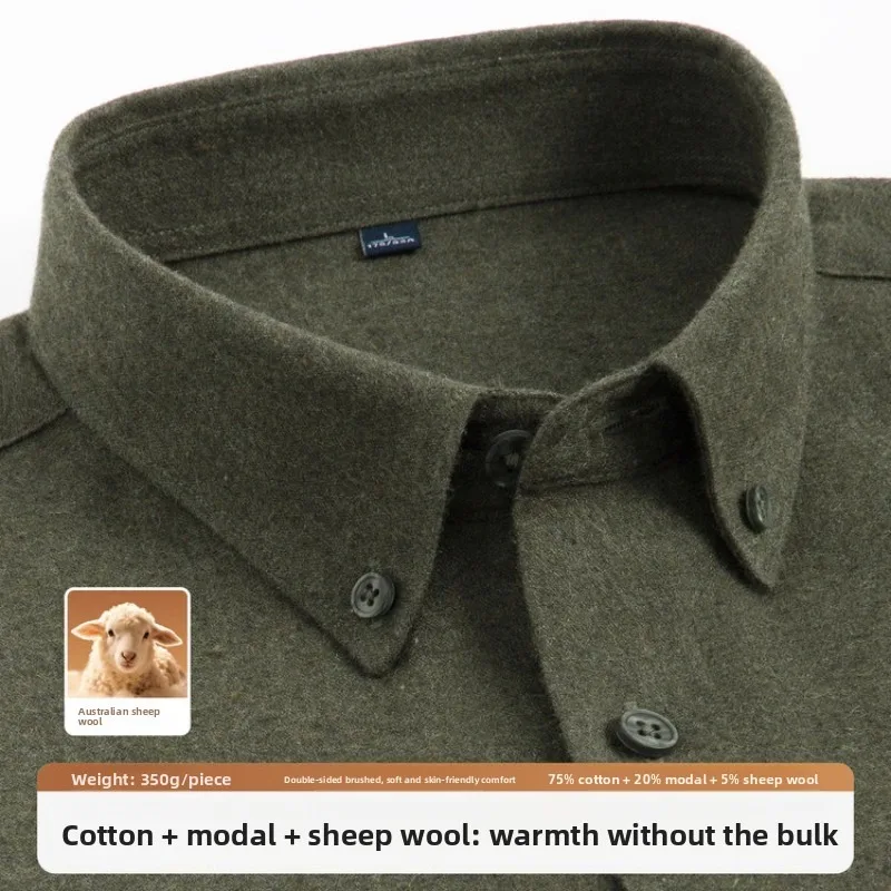 Men's Autumn Winter Wool Blend Shirt – Cotton Modal Warm Button-Down Collar Casual Business Shirt