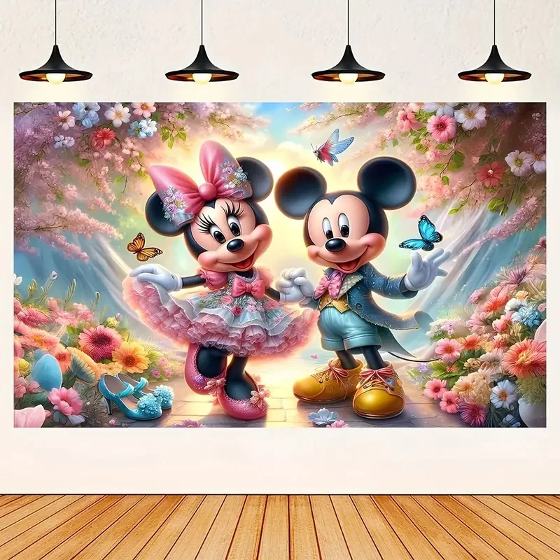 디즈니 만화 미키 미니 미키 마우스 생일 배경 파티 장식 베이비 샤워 용품 어린이 선물 사진 포스터