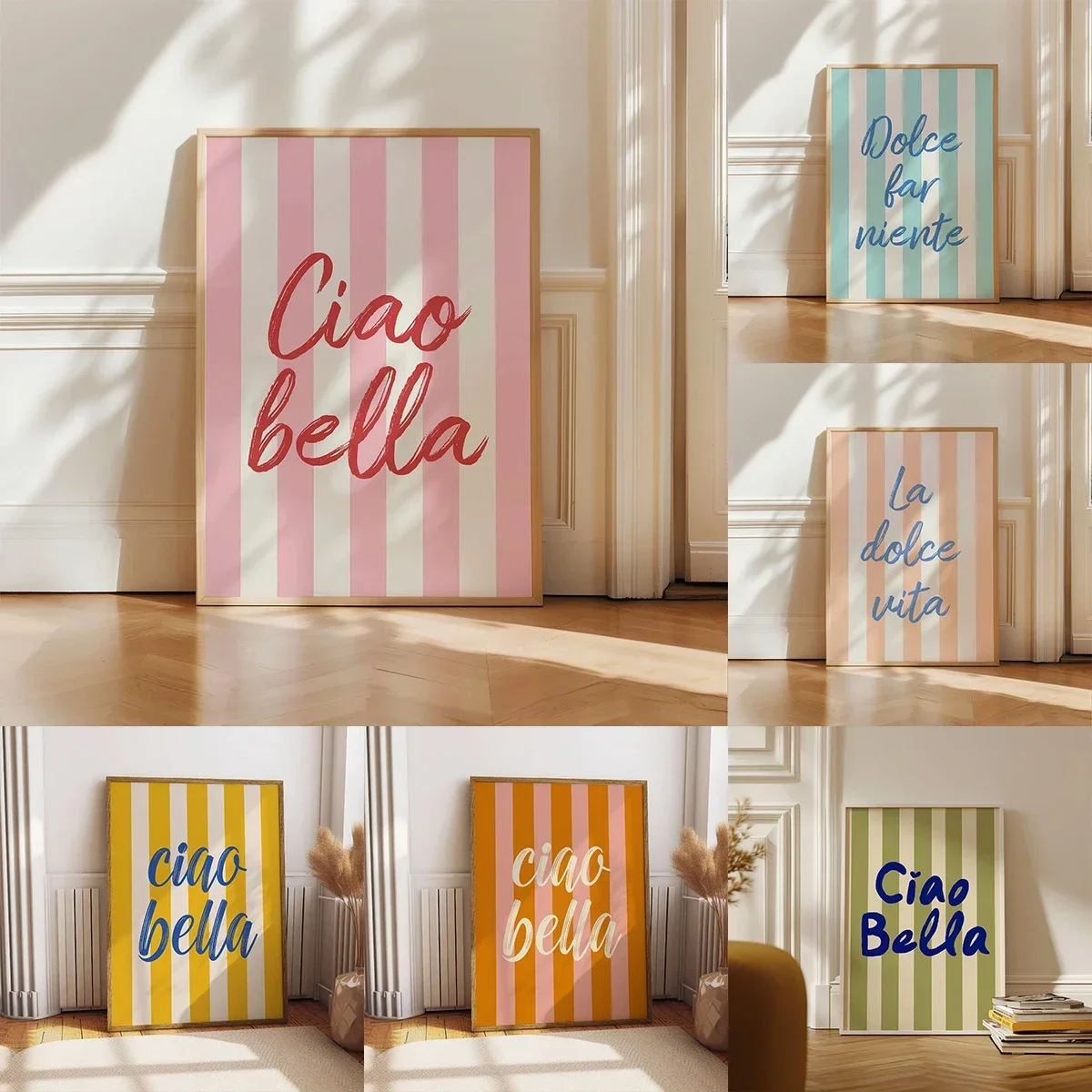 Fashion Ciao Bella Canvas Printing Wall Italian Quotation Typesetting Wall Art Poster for Modern Living Room Girly Home Decor