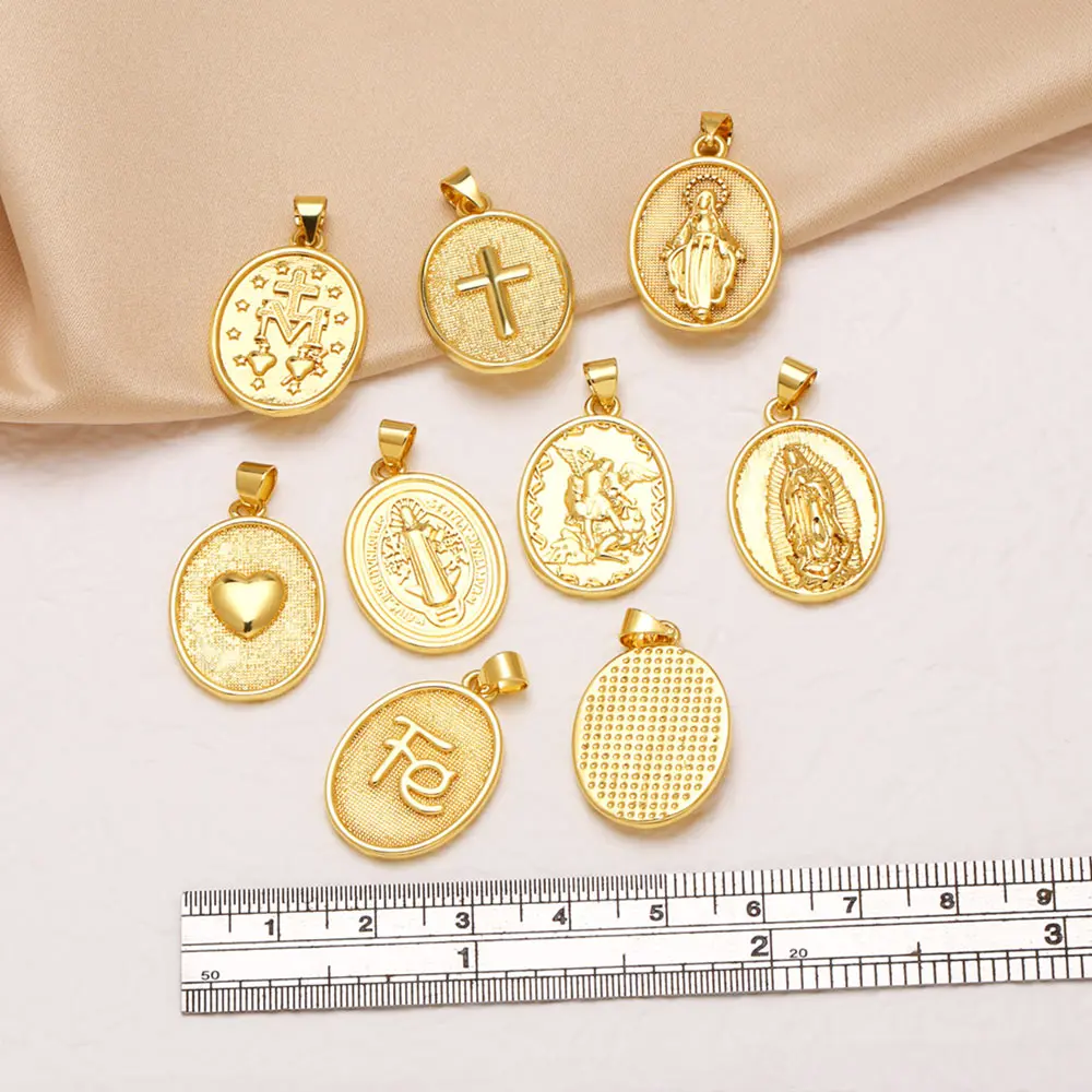 OCESRIO Gold Virgin Mary Pendant Catholic Saint Cross Medal Heart FE Charms for DIY Necklace Jewelry Making Crafts pdtb986
