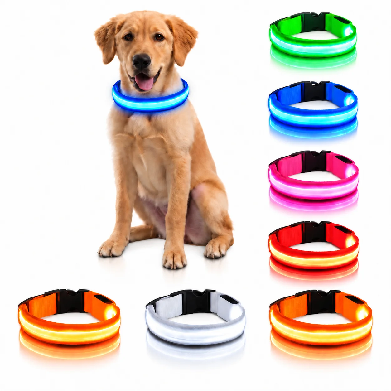 Night Visibility LED Dog Collar 3 Light Modes Light Up Size Pet Collar Nylon Adjustable Night Safety Glowing Dog Collar for Dogs