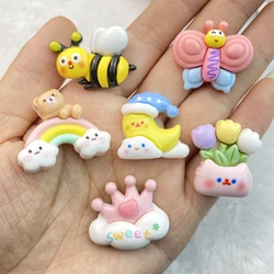 10Pcs New Cute Cartoon Rainbow, Bee, Butterfly Series Flat Back Ornament Jewelry Bows Accessories