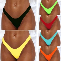 Solid Sexy Vrouwen Slips Braziliaanse Thong Hoge Been Vlakte Bikini Bottom Badpak Beach Wear Zwemmen Tanga Badpak Slipje