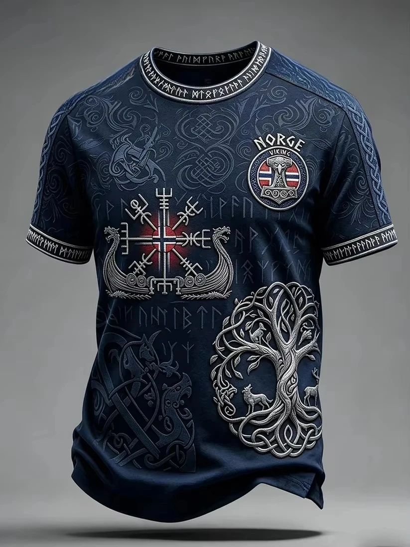 2027 Summer New Style Men's Retro Danish Viking Style 3D Printed Sports Breathable Quick-Dry T-Shirt Family Style Shirt Kids