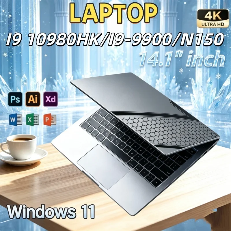 Intel N150/I9-9900/I9-10980HK 14.1" Large-capacity Gaming Laptop Windows 11 32GB RAM 1/2TB M.2 SSD Laptops 4K HD Desktop Office