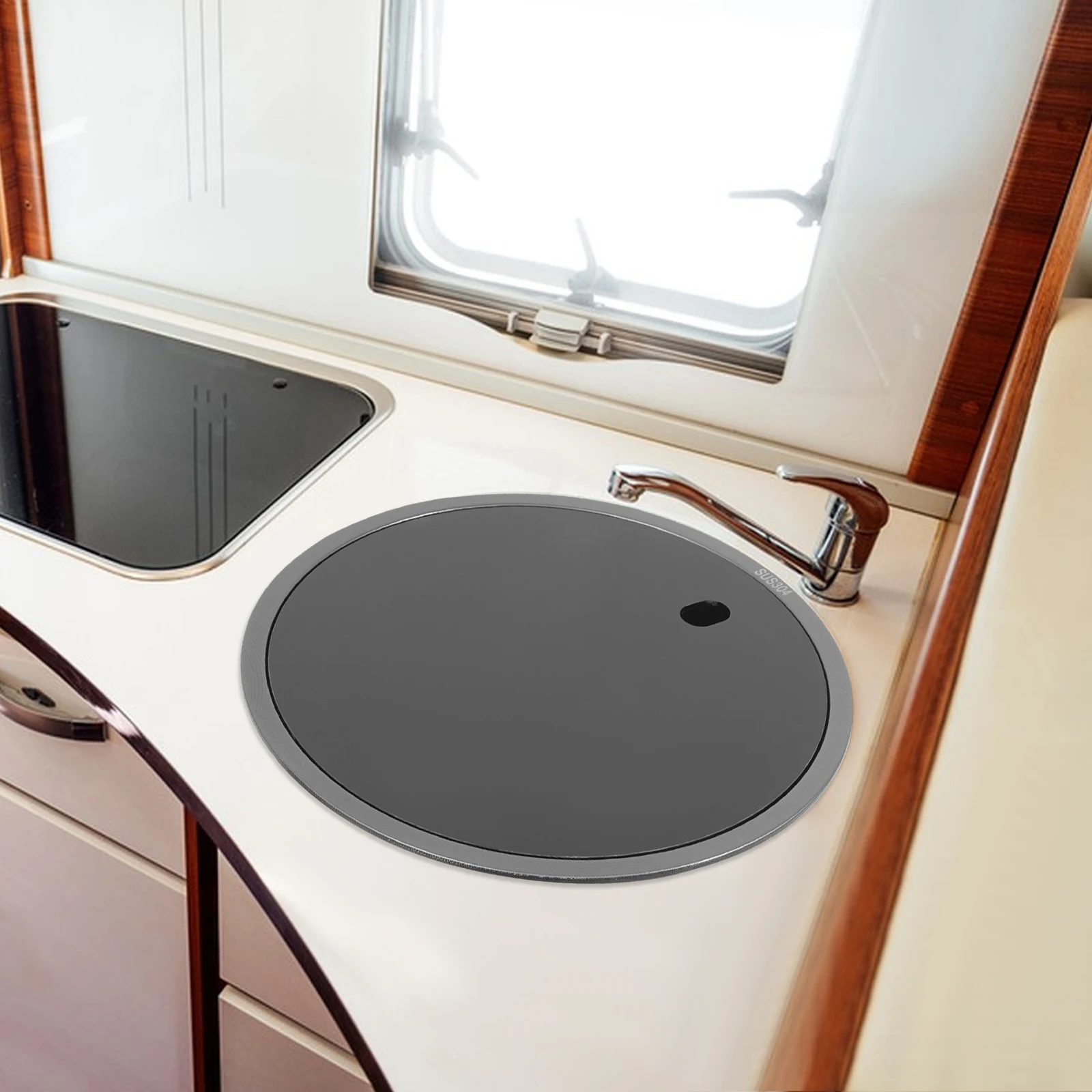 Runde Küchenspüle 14,2x7,5 Zoll, Einzelbecken-Spüle aus 304 Edelstahl mit Sieb, Nano-Beschichtung für Wohnmobil-Bar – Detail 3