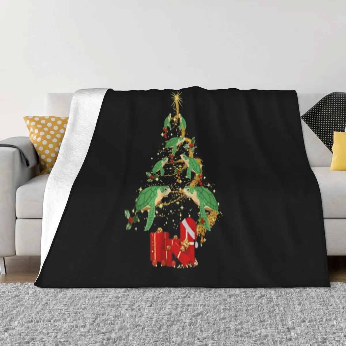 Turtles Christmas Tree Gift Chinese Style Humour Original Graphic Letter Fashion Splicing Creative Design Throw Blanket