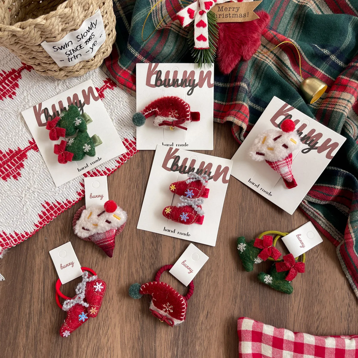 Hair Clips Hair Ties Kids Christmas Sock Ice Cream Sweet Girls Headwear Fabric Red White Multicolor Small Portable School