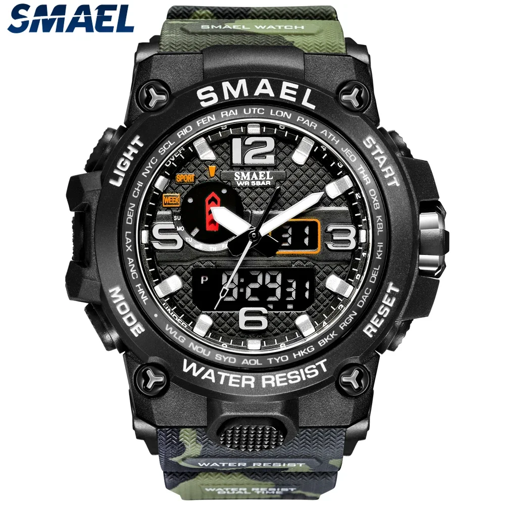SMAEL 1545D Night Light Alarm Clock Sports Outdoor Watch Camo Tactical Watch Men\'s Multi functional Waterproof