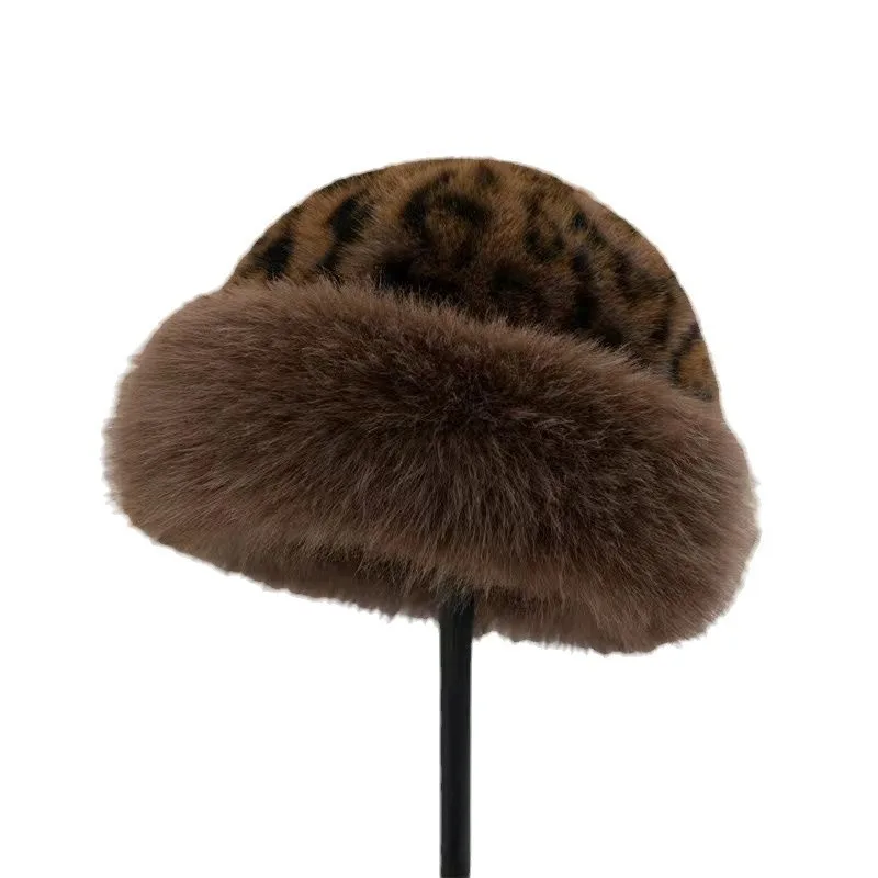 Women's Pullover Hats New Leopard Print Personalized Fashionable Cool Retro Beanies Thickened Plush Warm Plush Hats For Girl 5