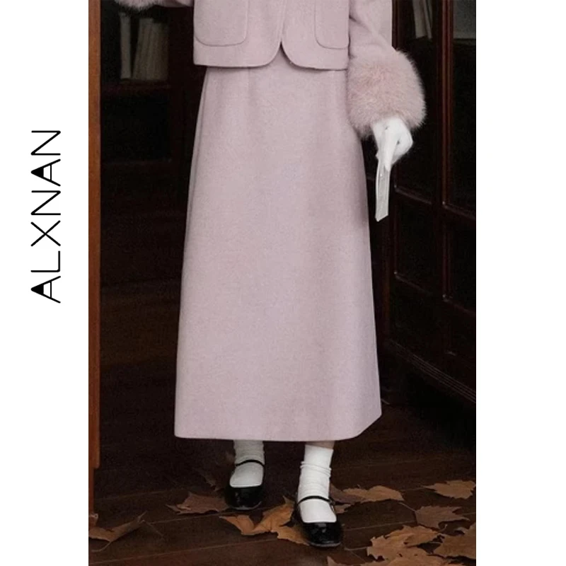 

ALXNAN шерстяная юбка, осень-зима, облегающая юбка с высокой талией, устойчивая к морщинам, 2025 г., утолщенное элегантное универсальное платье L58365
