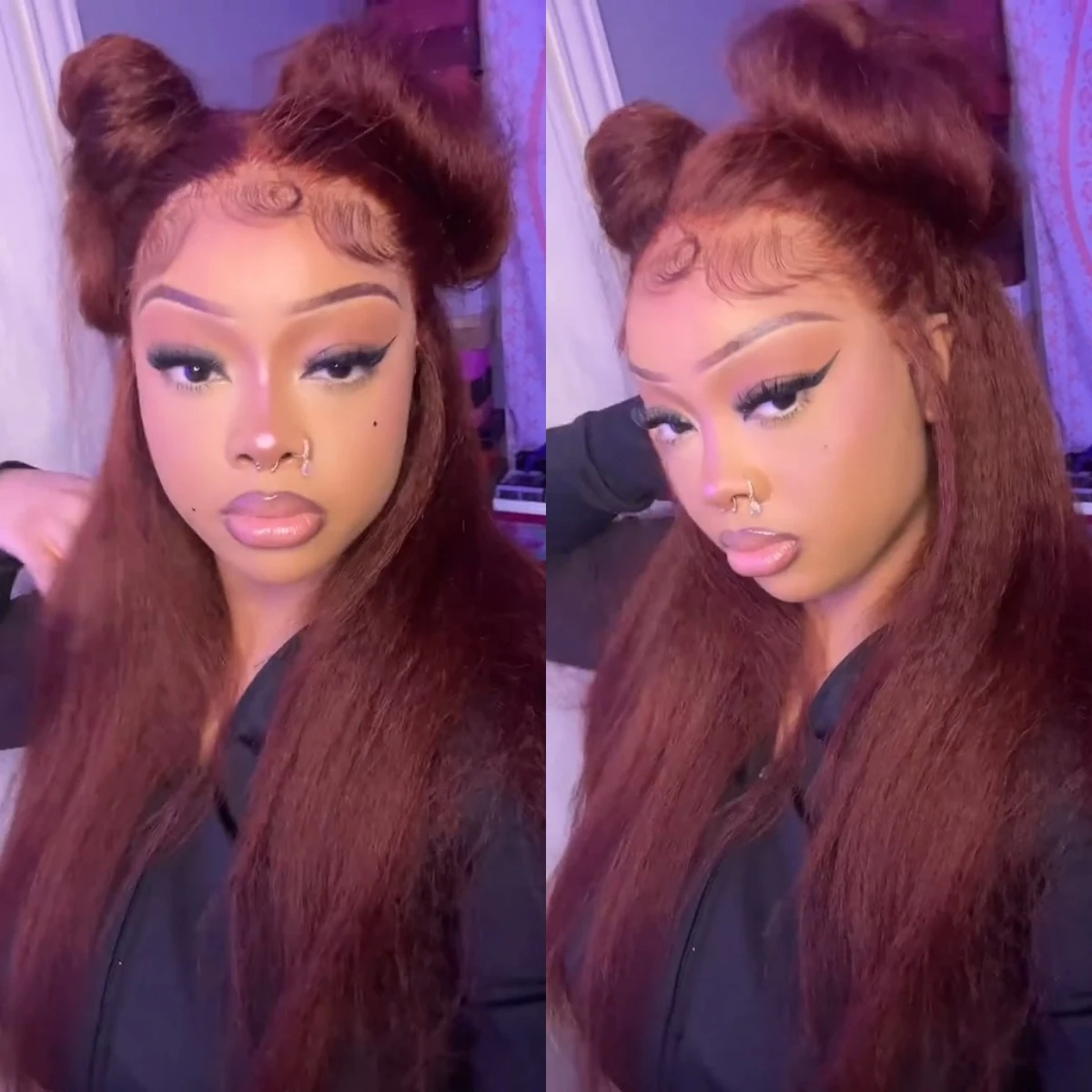 Peluca de cabello humano liso y rizado para mujer, densidad 180, marrón rojizo, Omber, 13x4, HD, Frontal de encaje, pelo brasileño sin pegamento, precortado