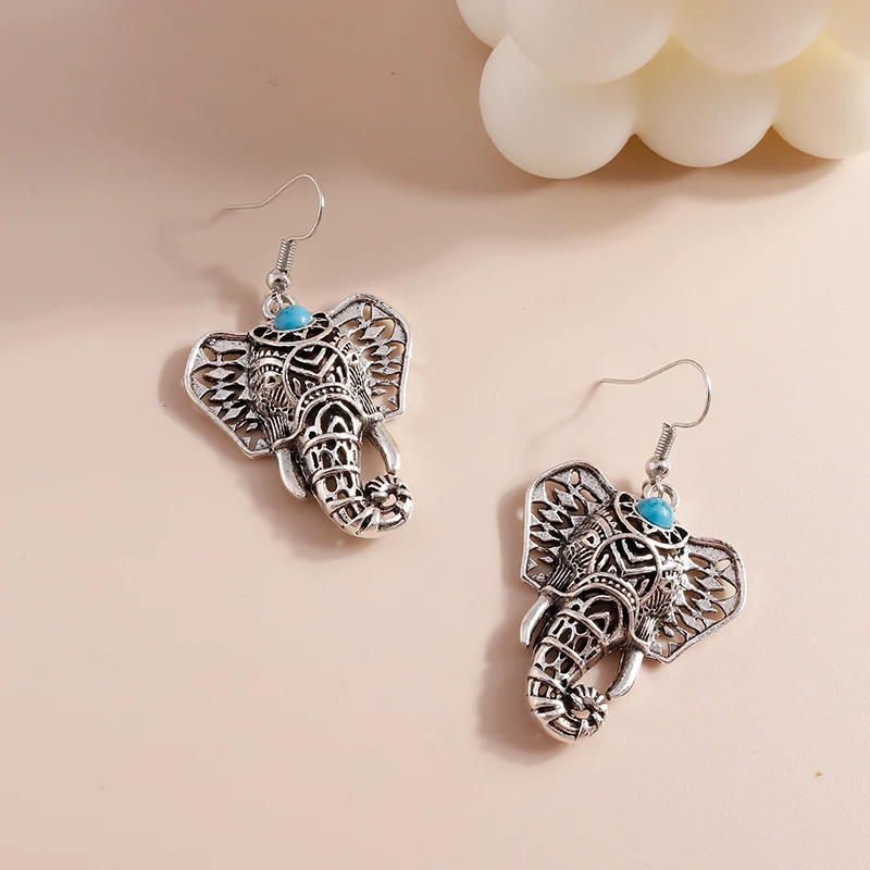 Bohemian Vintage Silver Color Elephant Drop Earrings for Women Cute Animal Pendants Dangle Earrings Girls Party Jewelry Gifts