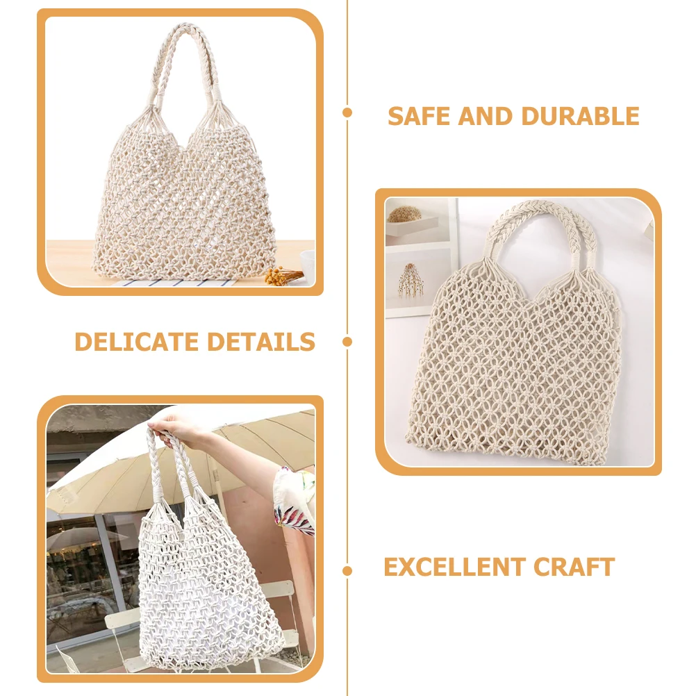 

Stylish Woven Shoulder Bag Beach Tote Bag Handmade Cotton Knit Bag Large Casual Shopping Handbag