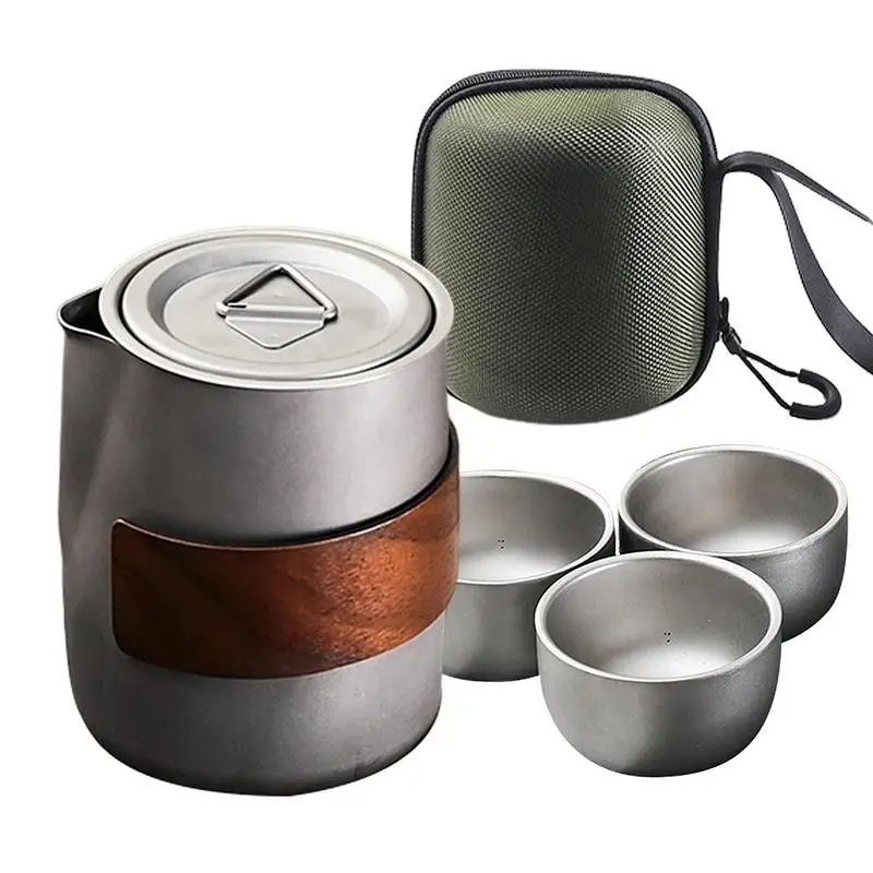 

Camping Mug Titanium Cup Tourist Tableware Camping Kettle Set 3 Cups Tea Set For Adults Outdoor Kitchen Travel Cooking Set