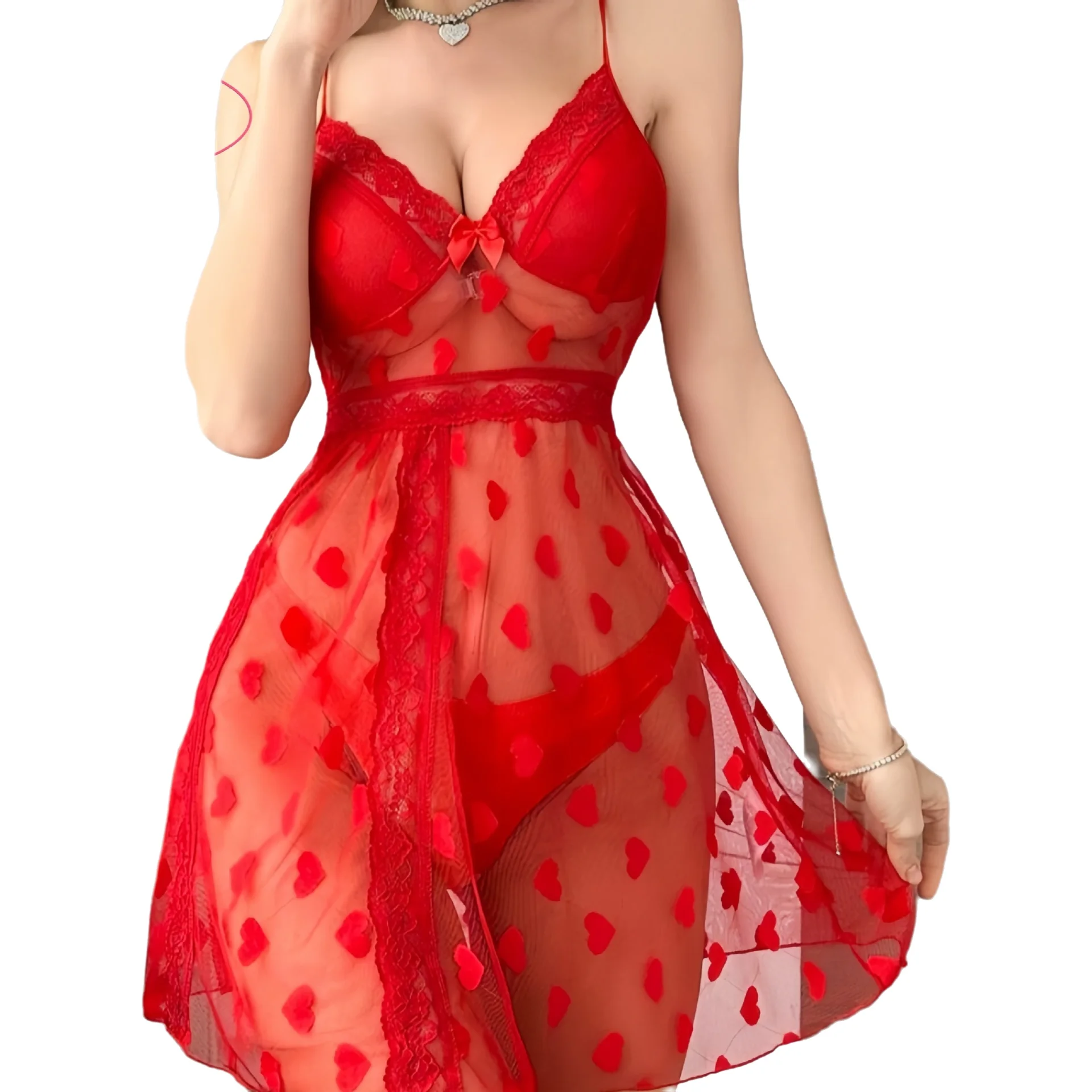 Babydoll Chemise Night - Romantyczna koszula nocna z wzorem serc