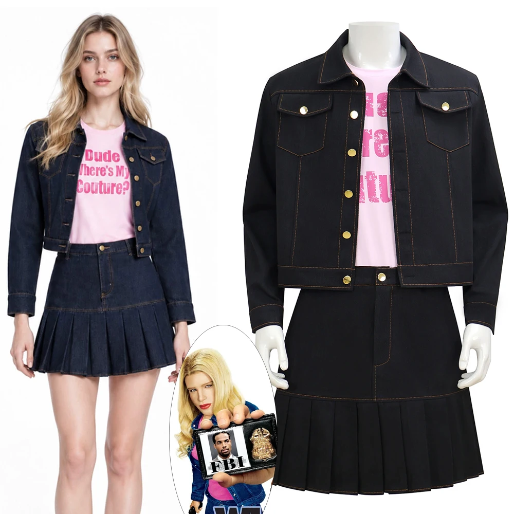 Movie White Chicks Kevin Copeland‌ Cosplay Costume Denim Jacket Skirt Set Uniform Halloween Clothes