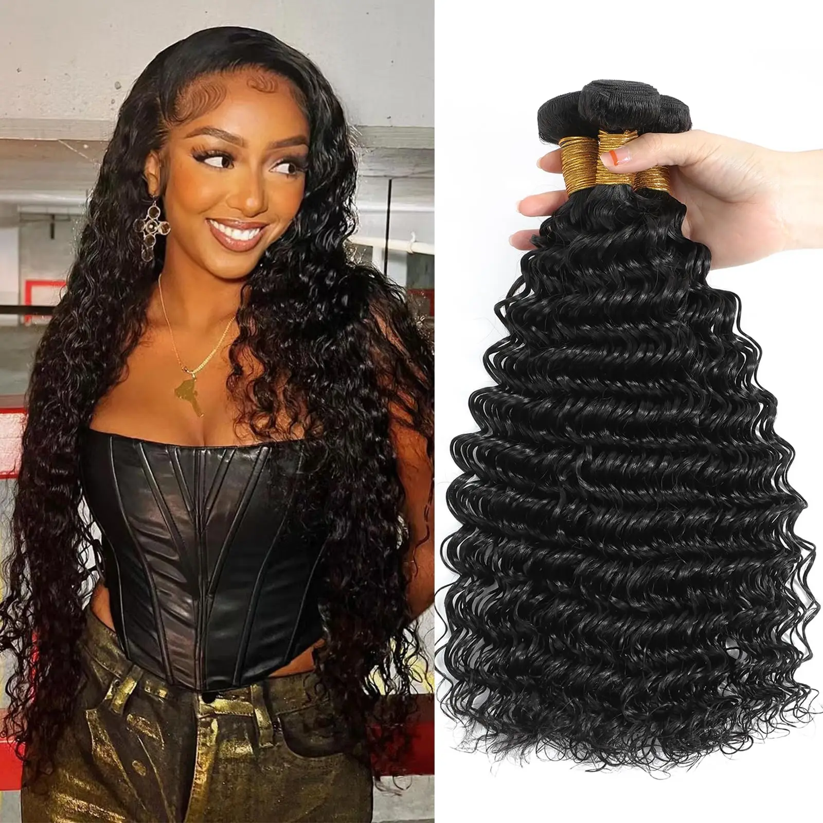 Deep Wave 28 30 32 40 Inch 3 4 Bundles deal Brazilian 100% Human Hair Weaves Natural Color Water Curly Raw Remy