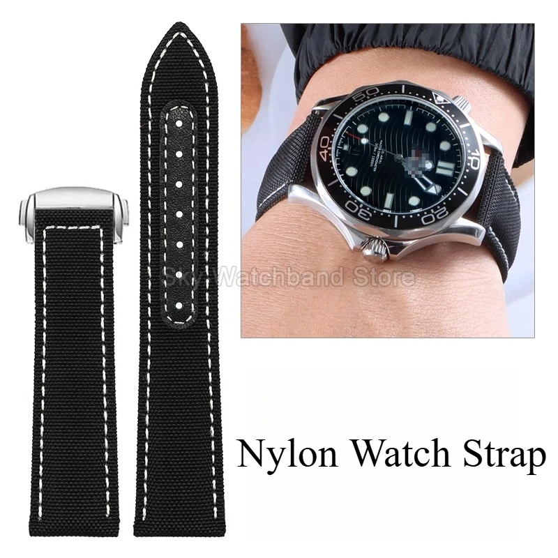 Acessórios de relógio de lona preto azul para omega blancpain swatch longines iwc mido tudor breitling pulseira de relógio de náilon 19mm 20mm