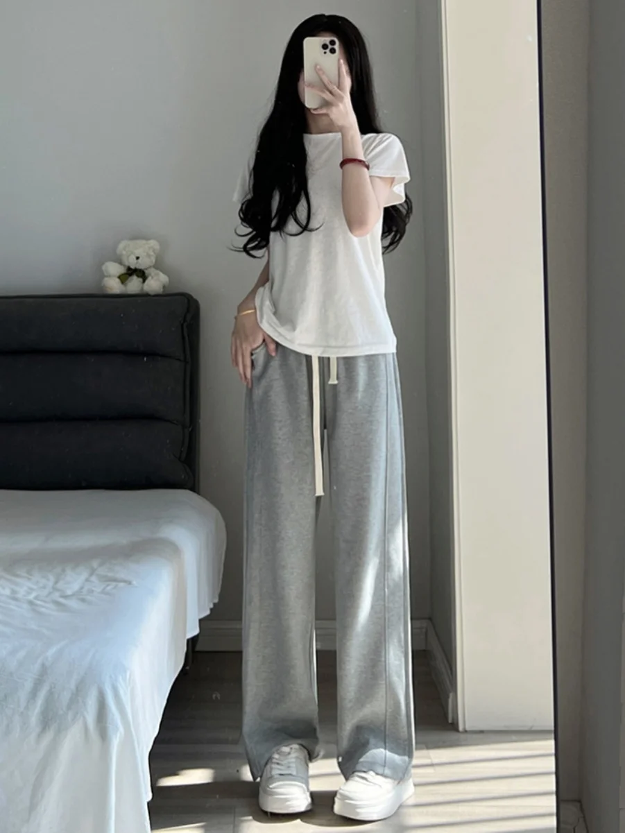 

Женские зимние тонкие повседневные брюки-джоггеры с широкими штанинами, прямого кроя, с высокой талией, струящиеся, маленьких размеров