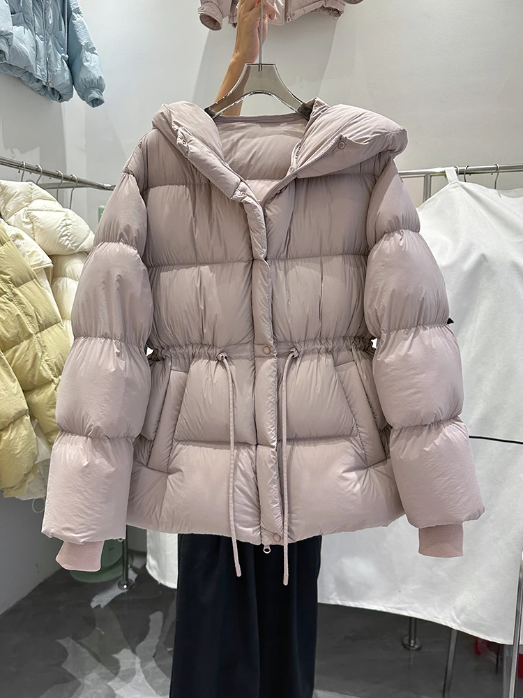 2025 Winter New Women\'s Down Jacket Loose Commuter Windproof Hooded White Duck Down Warm Jacket