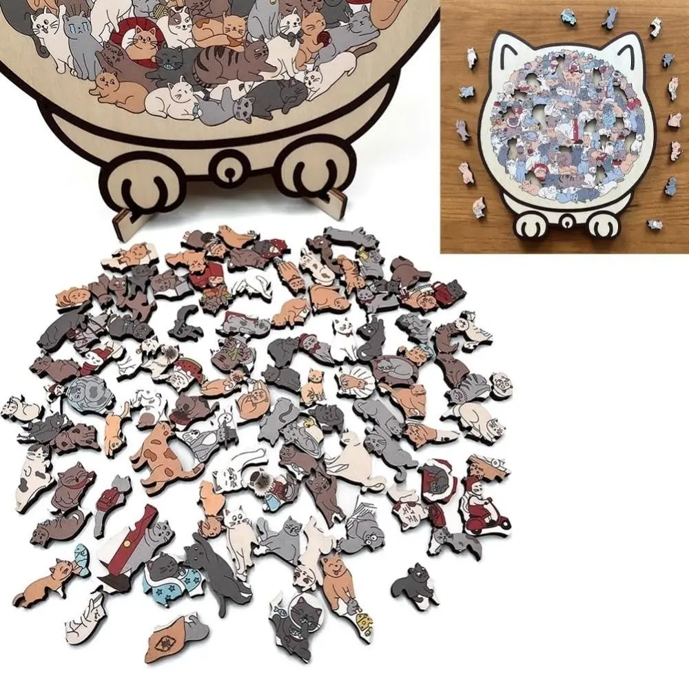 

135-piece Morandi-colored Cat-shaped Puzzle Macaron Color with Cat Silhouette Frame Cut Cat Pieces Cat Puzzle Ornaments