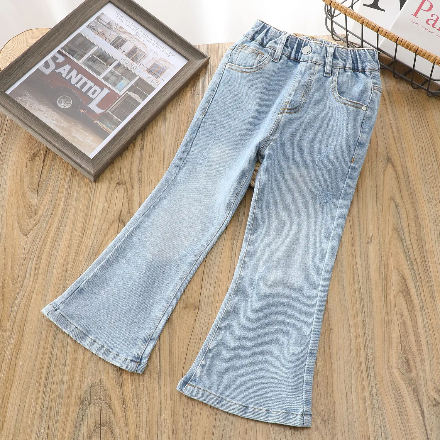 kids jeans high-elastic denim pants for girls clothes children's clothing Class A 2025 spring new