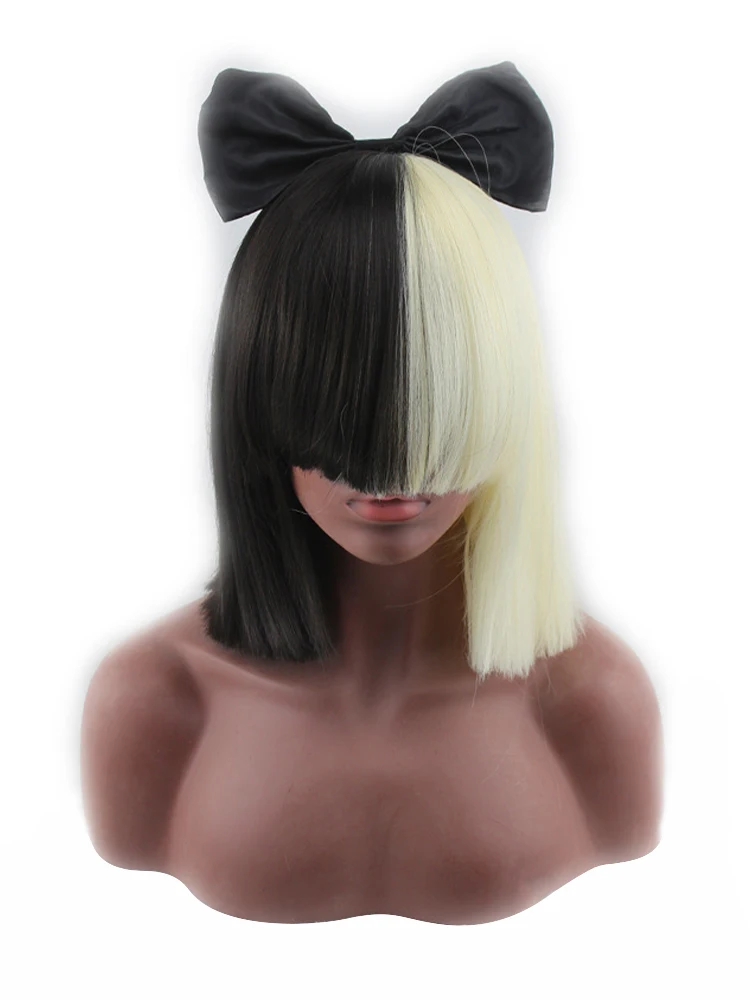 باروكة COS ذات اللون الأسود المختلط باللون الذهبي الفاتح من قبل شعر مستعار من الألياف الاصطناعية SIA Star Singer الأوروبية والأمريكية #2