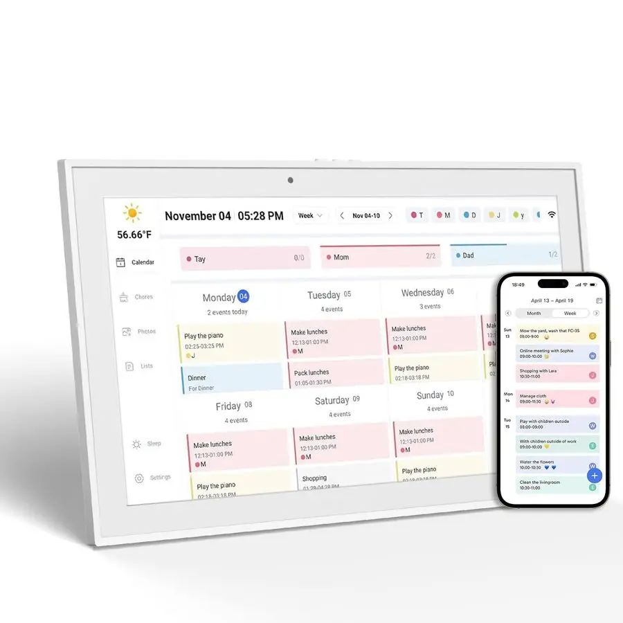 

Цифровой календарь и планировщик таблиц работы работы, настенный сенсорный экран, 3 режима для совместного использования семьи, настенное крепление в комплекте, электрическая смазка