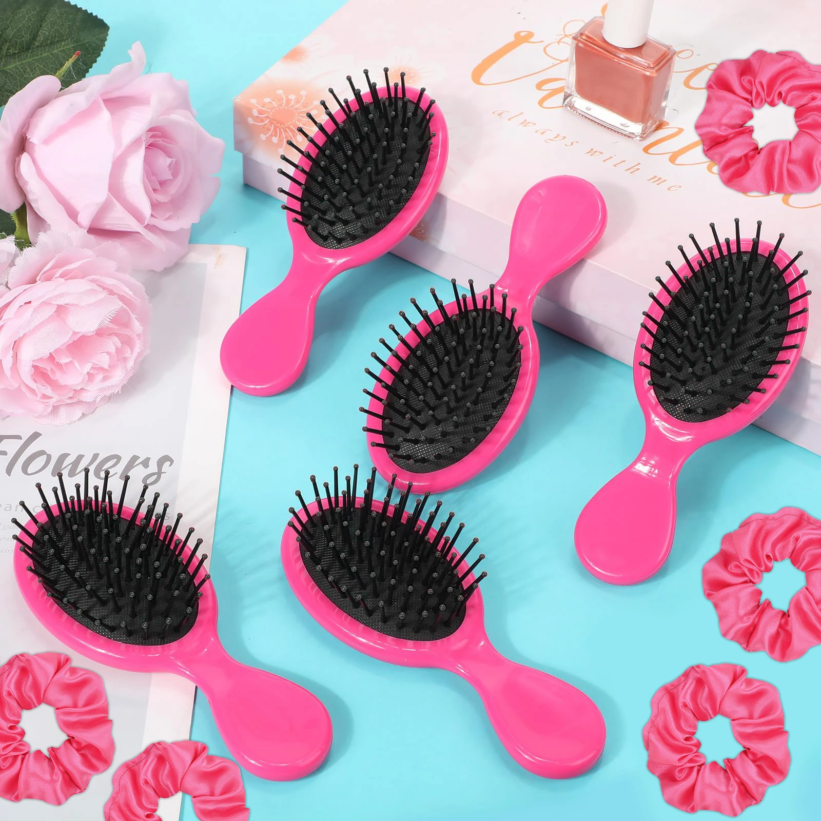 15Pcs Spa Party Favors Makeup Sleepover Lets Go Party Supplies Accessory Includes 5 Small Hairbrush 5 Scrunchies 5 Organza Bag