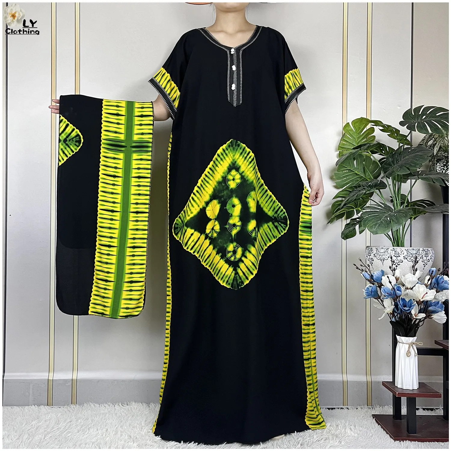 

2024Latest Party Dress African Summer Cotton Short Sleeve Casual Robe Floral Boubou Maxi Islam Women Dress African Abaya Clothes