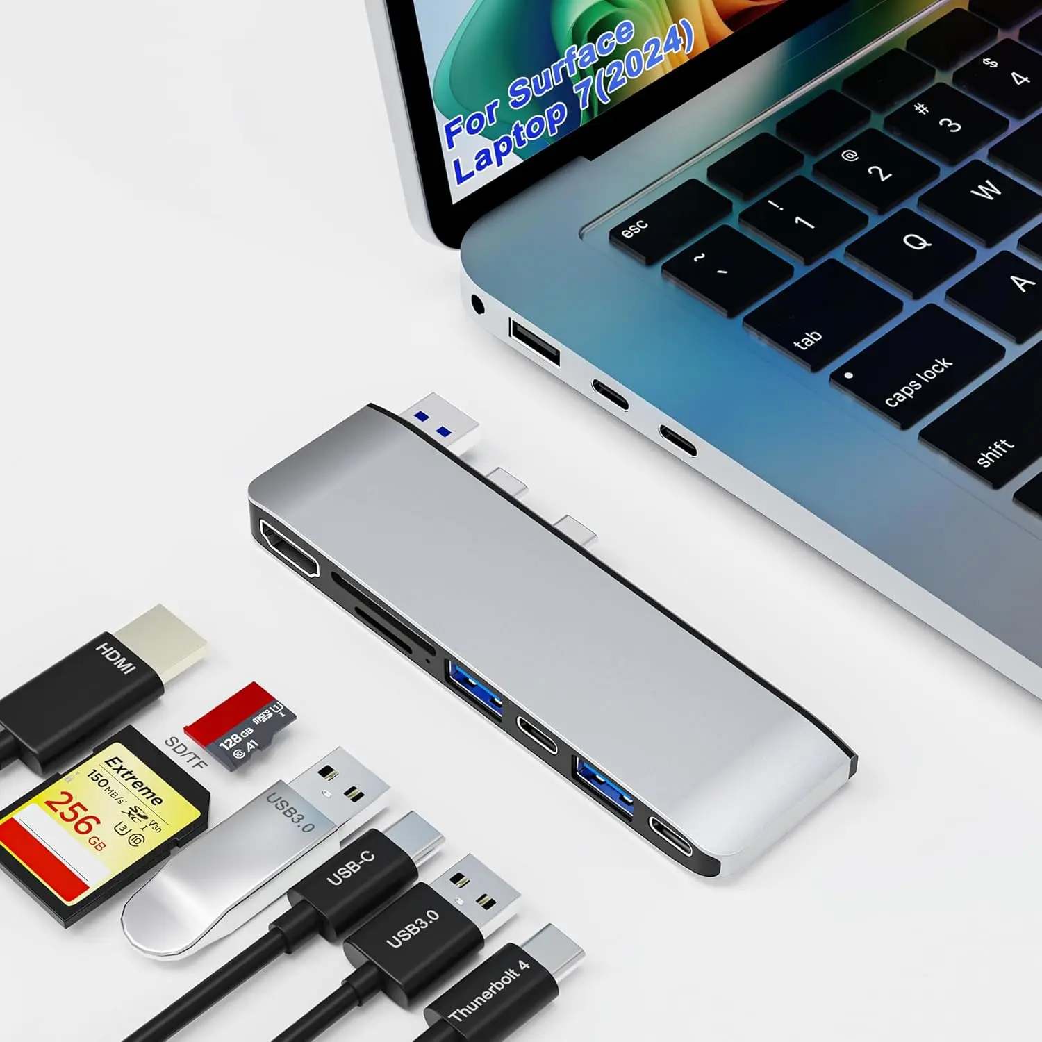 

USB-C хаб для ноутбука с 4K HDMI, Thunderbolt 4, зарядкой 100 Вт, слотами для карт SD/TF