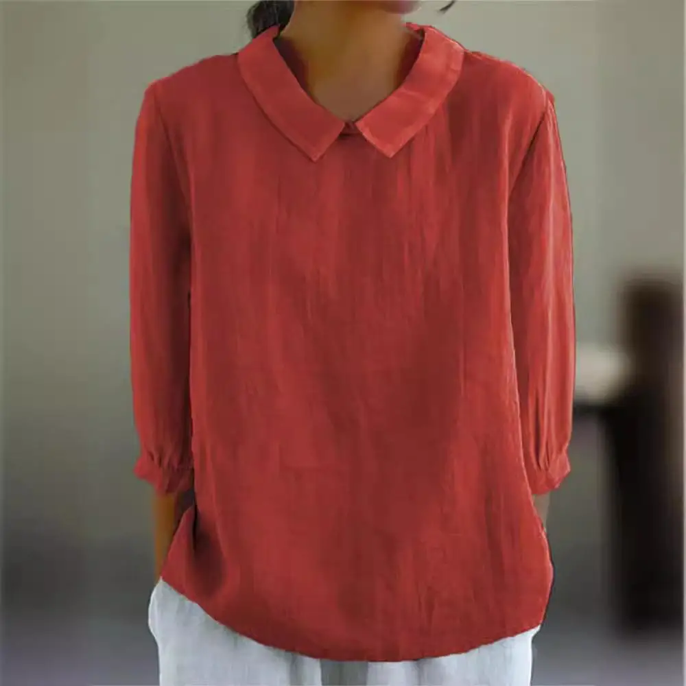 Top informal de algodón con cuello y cuello de siete cuartos para mujer, corte holgado, dobladillo Gored, efecto 3D Faionable
