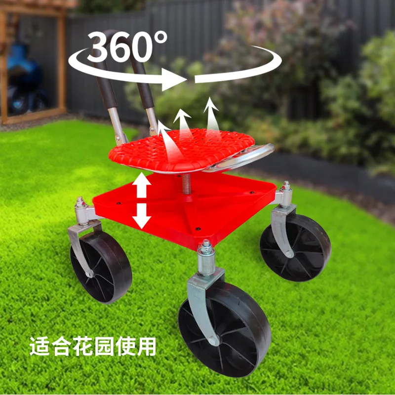 Garden Stool Garden Rolling Seat Large Universal Wheel Mobile Chair Garden Tools Storage Stool Folding Cart