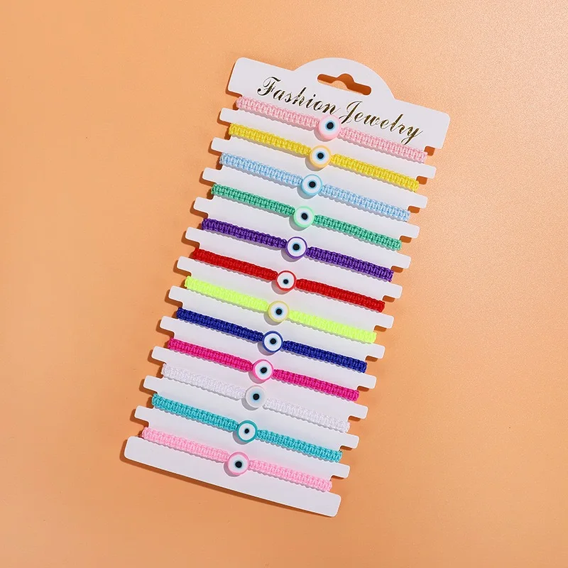 تميمة عين الملاك المنسوجة يدويًا مكونة من 12 قطعة، سوار قابل للتعديل للصداقة من الطين الناعم بسبعة ألوان