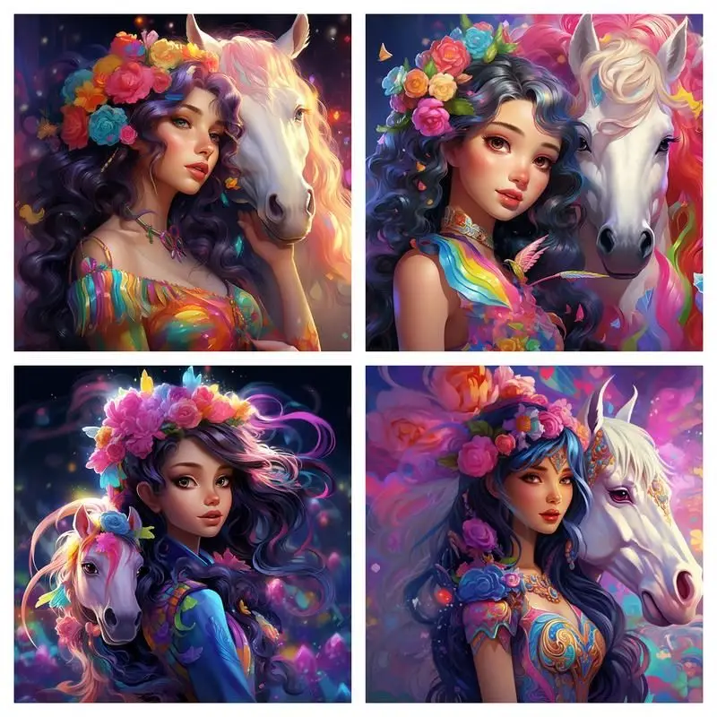 

CHENISTORY Diamond Painting Girl and Horse Full Square Drill Diamond Embroidery Animal Full Set Diamond Mosaic Home Decor