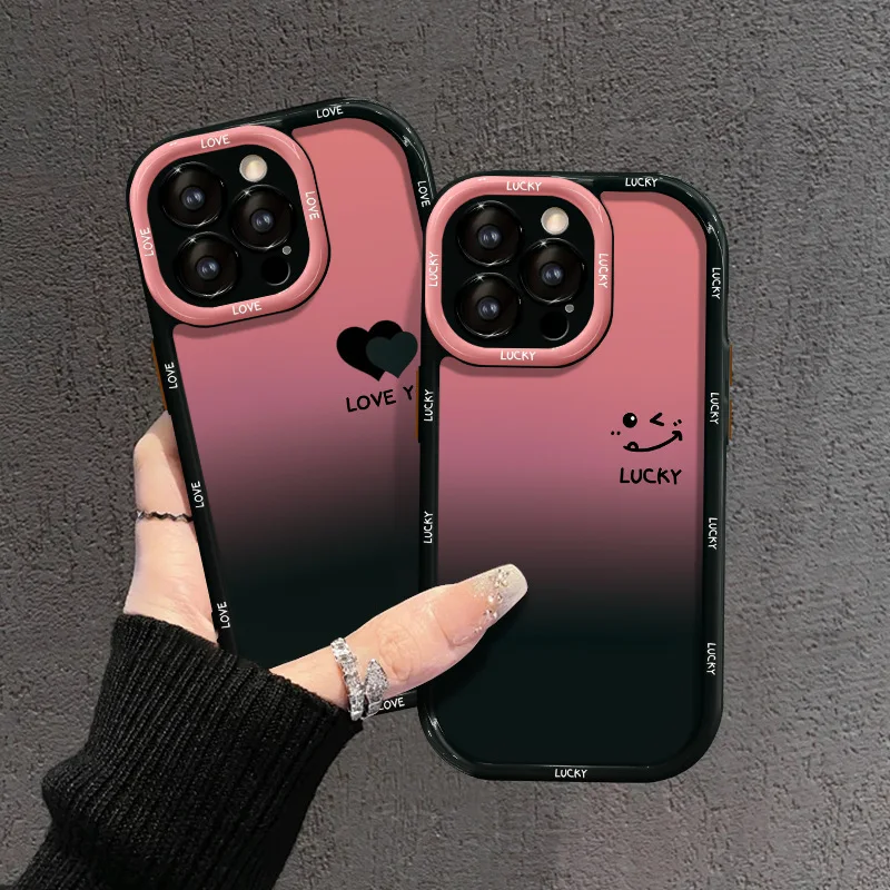 

Gradual Love Smiling Face Couple Suitable Apple 16pro Phone Case 15 Acrylic 14 Precision Hole Full Package Anti Drop 13 Premium